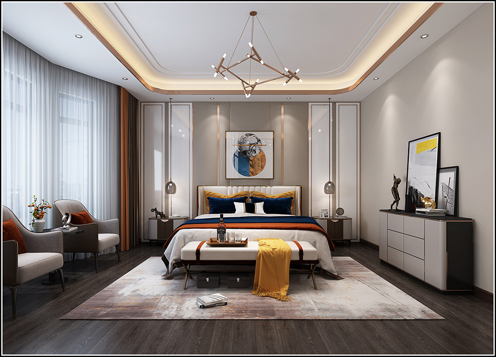轻奢风格别墅装修效果图-格林天成别墅400平米-卧室 轻奢风格别墅装修效果图-格林天成别墅400平米-卧室