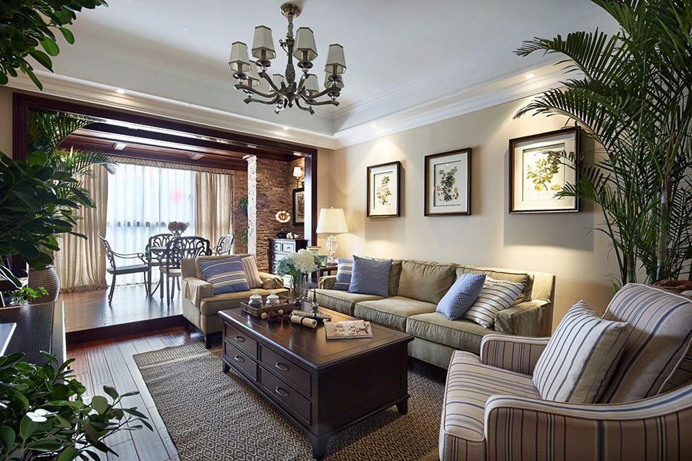 田园风格室内装修效果图-新会骏景湾豪庭三居130平米