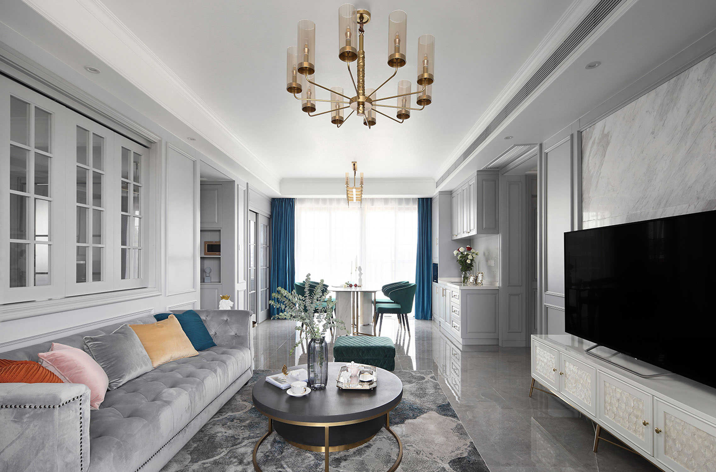 美式简约风格室内家装案例效果图-客厅 美式简约风格室内家装案例效果图-客厅