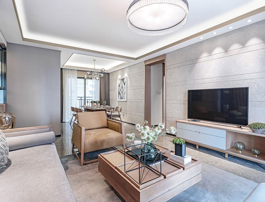 装修设计莱茵华庭128平米三居-轻奢简约风格室内家装案例效果图