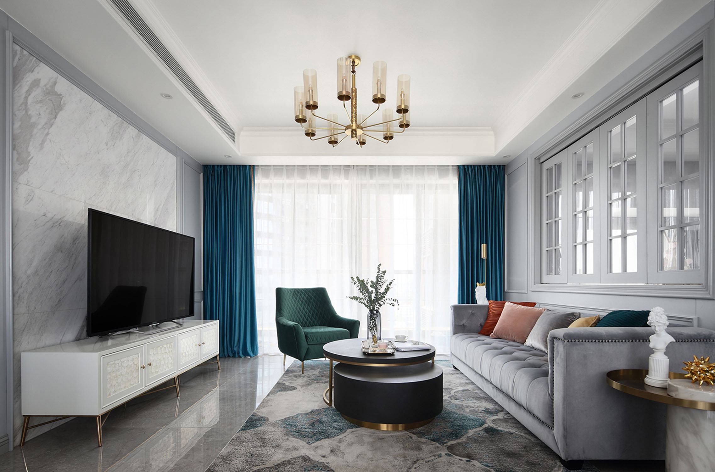 美式简约风格室内家装案例效果图-客厅电视背景墙 美式简约风格室内家装案例效果图-客厅电视背景墙