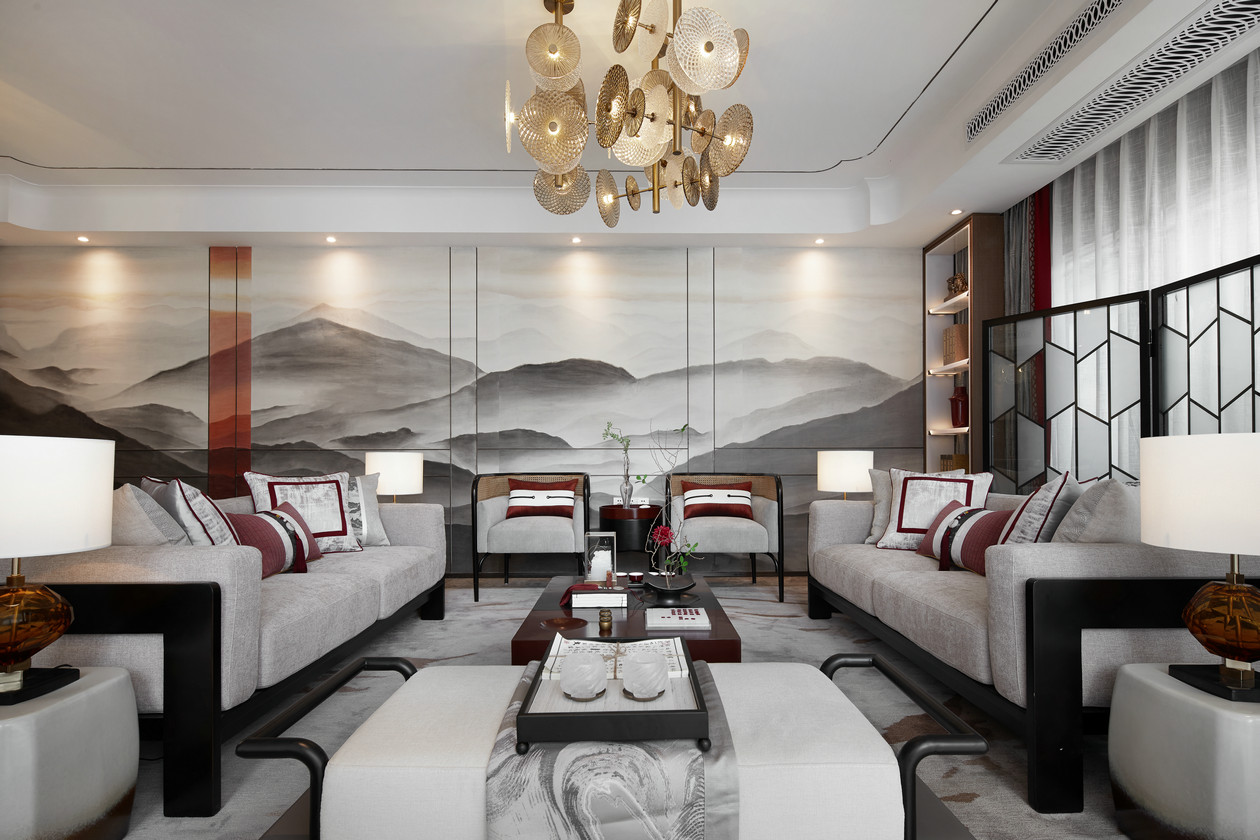 新中式风格室内家装案例效果图-客厅 新中式风格室内家装案例效果图-客厅